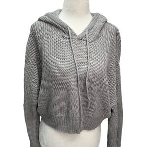 𝅺streetwear Society🖤Cropped Grey Knit Sweater Hood Size S